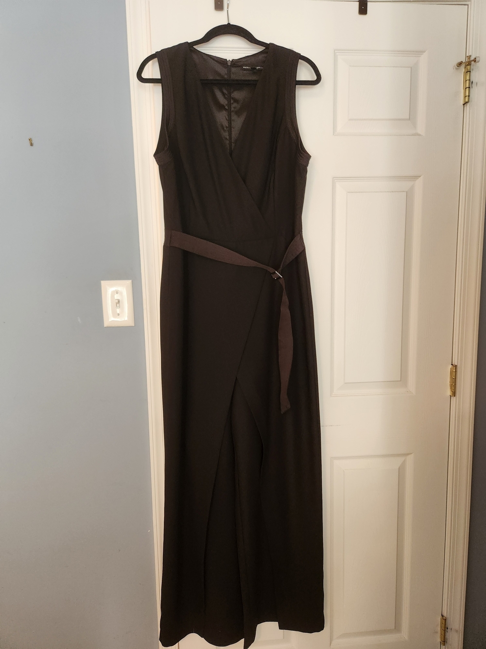 White House Black Market Black Wide-Leg Jumpsuit with Tie Belt